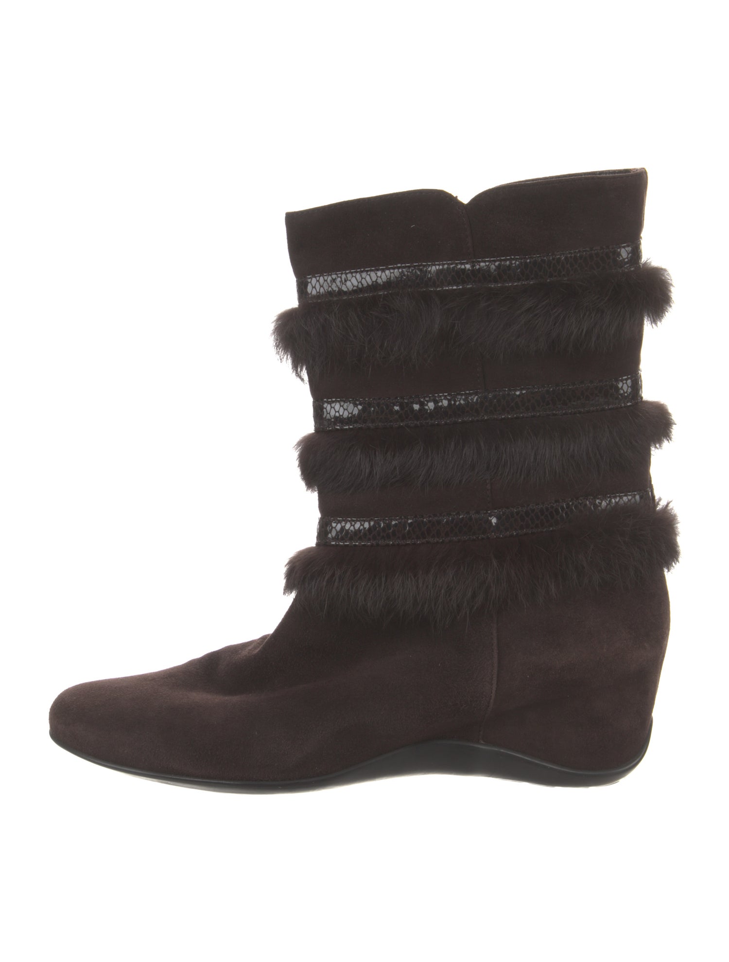 Aquatalia Suede Fur Trim Lace-Up Boots
