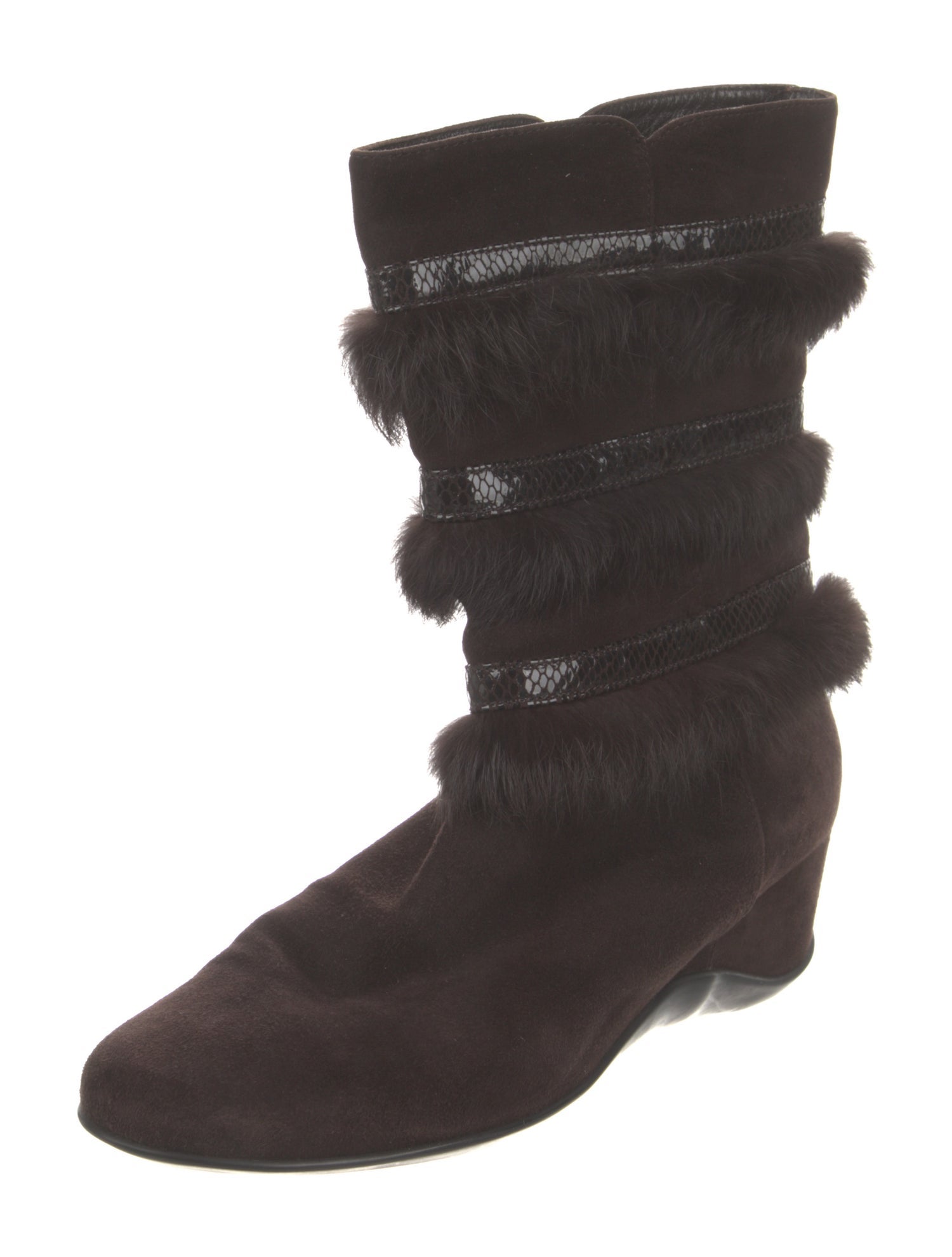 Aquatalia Suede Fur Trim Lace-Up Boots