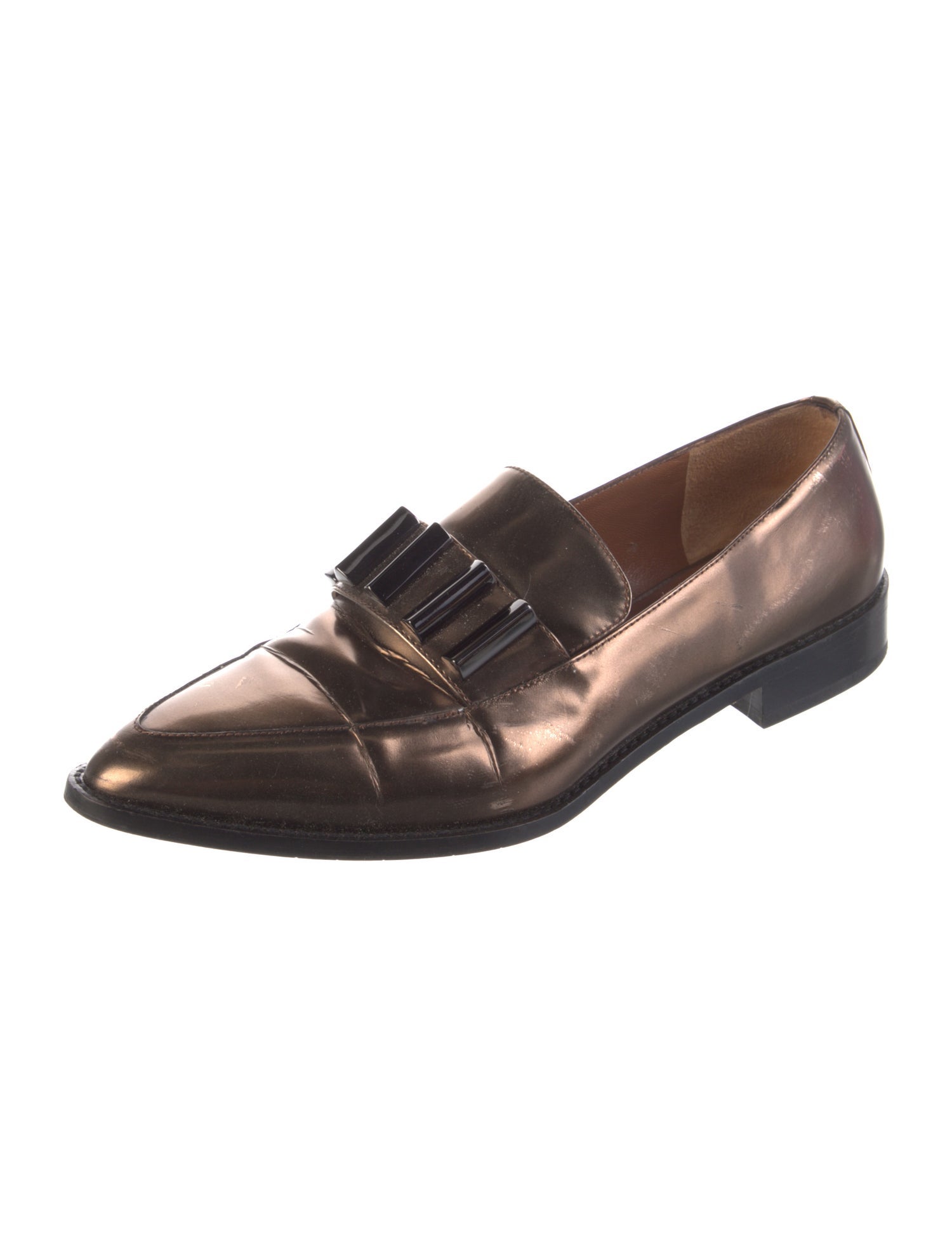 Aquatalia Patent Leather Studded Accents Loafers