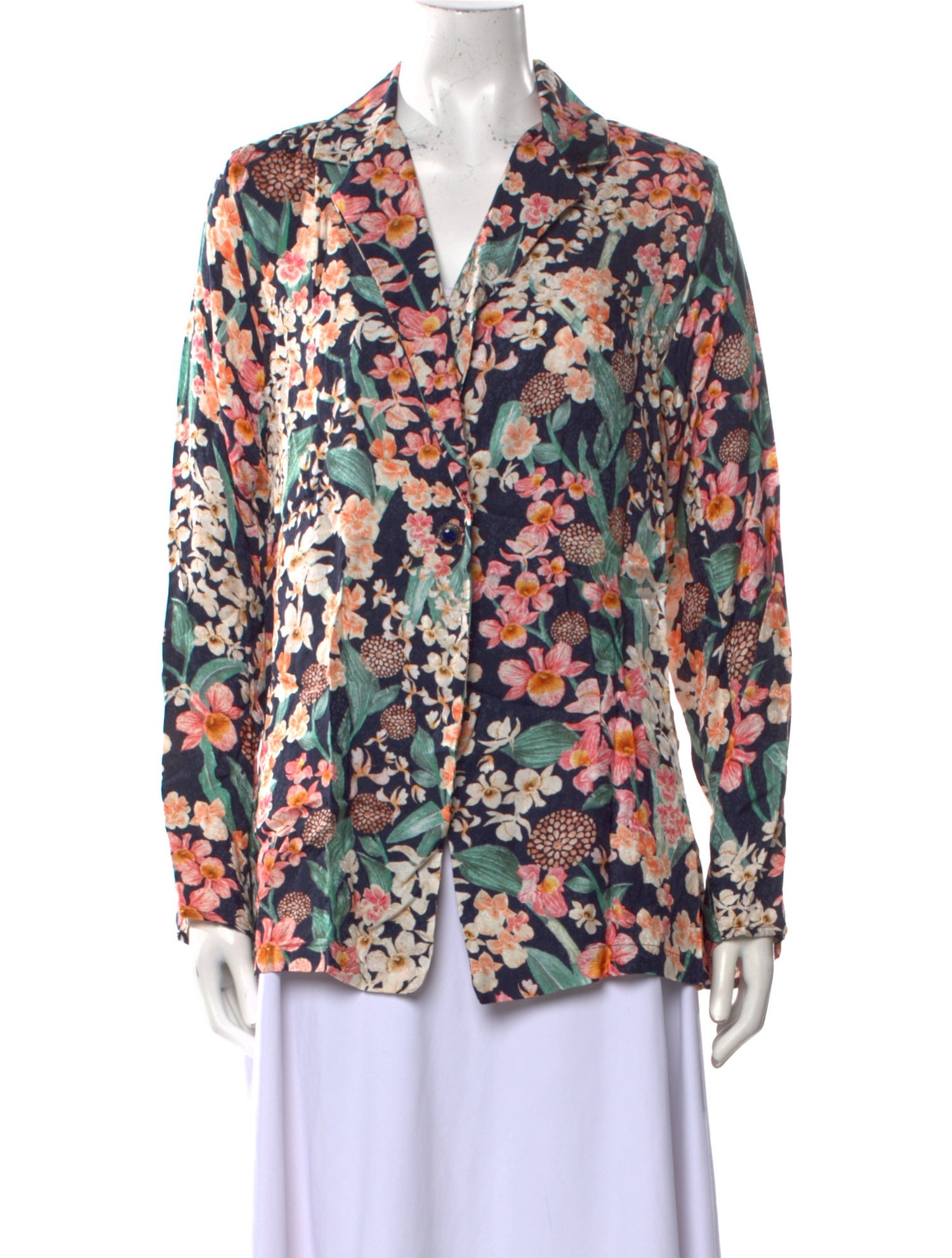 Agua by Agua Bendita Floral Print V-Neck Button-Up Top w/ Tags