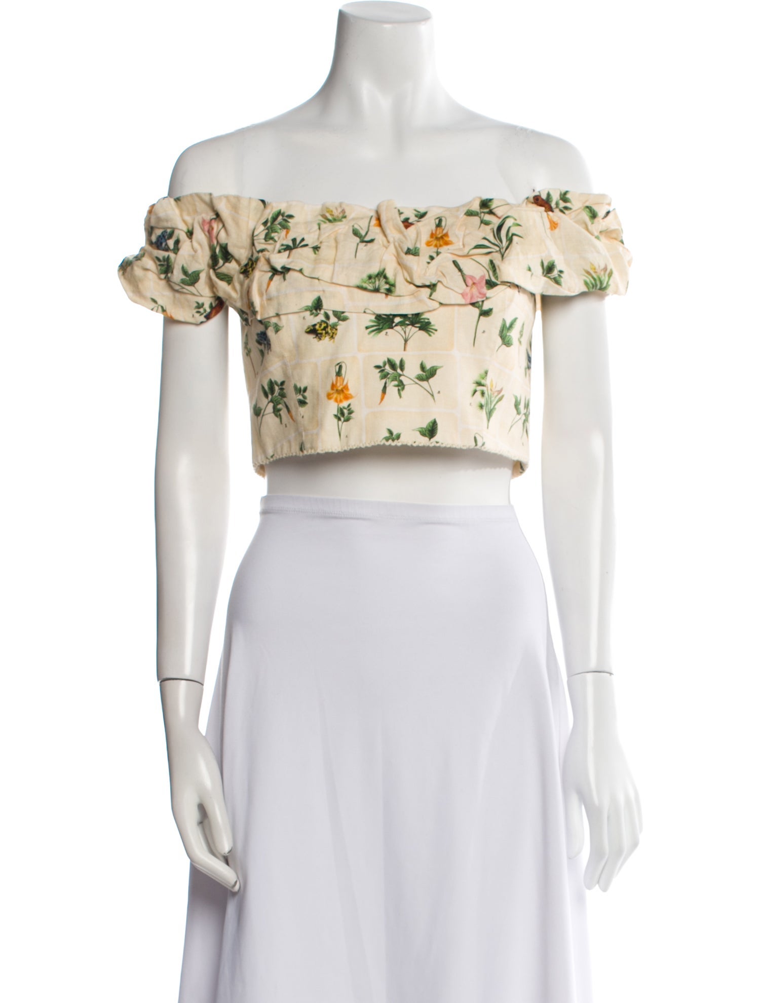 Agua by Agua Bendita Linen Floral Print Crop Top