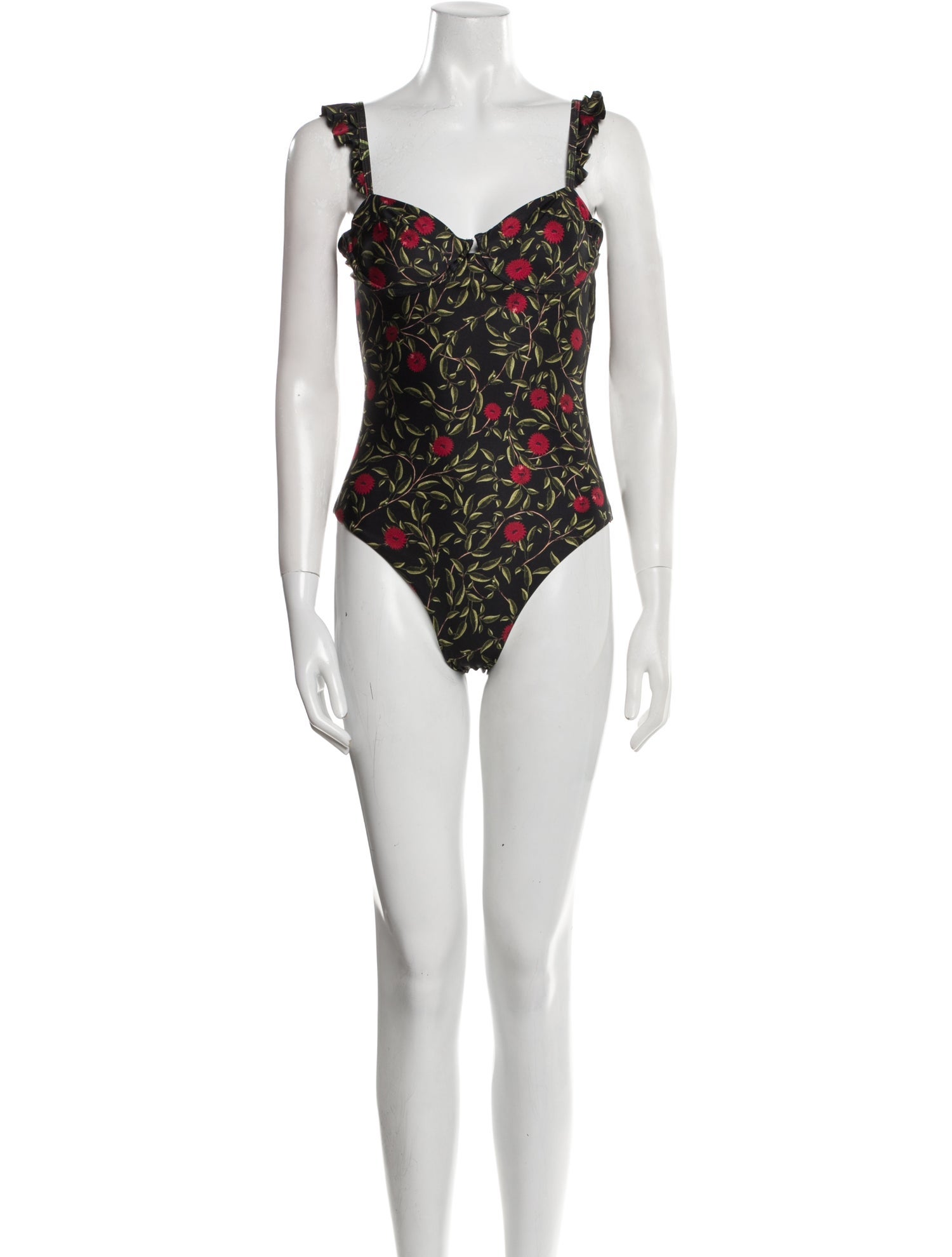 Agua by Agua Bendita Floral Print Ruffle Embellishment One-Piece