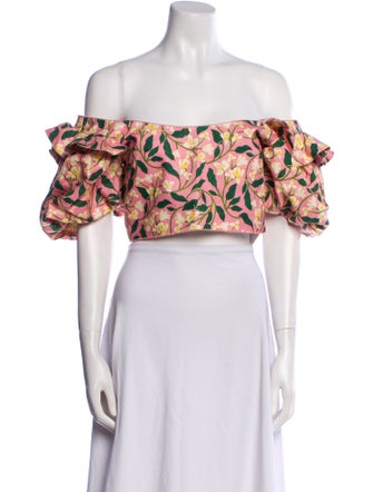 Agua by Agua Bendita Linen Floral Print Crop Top