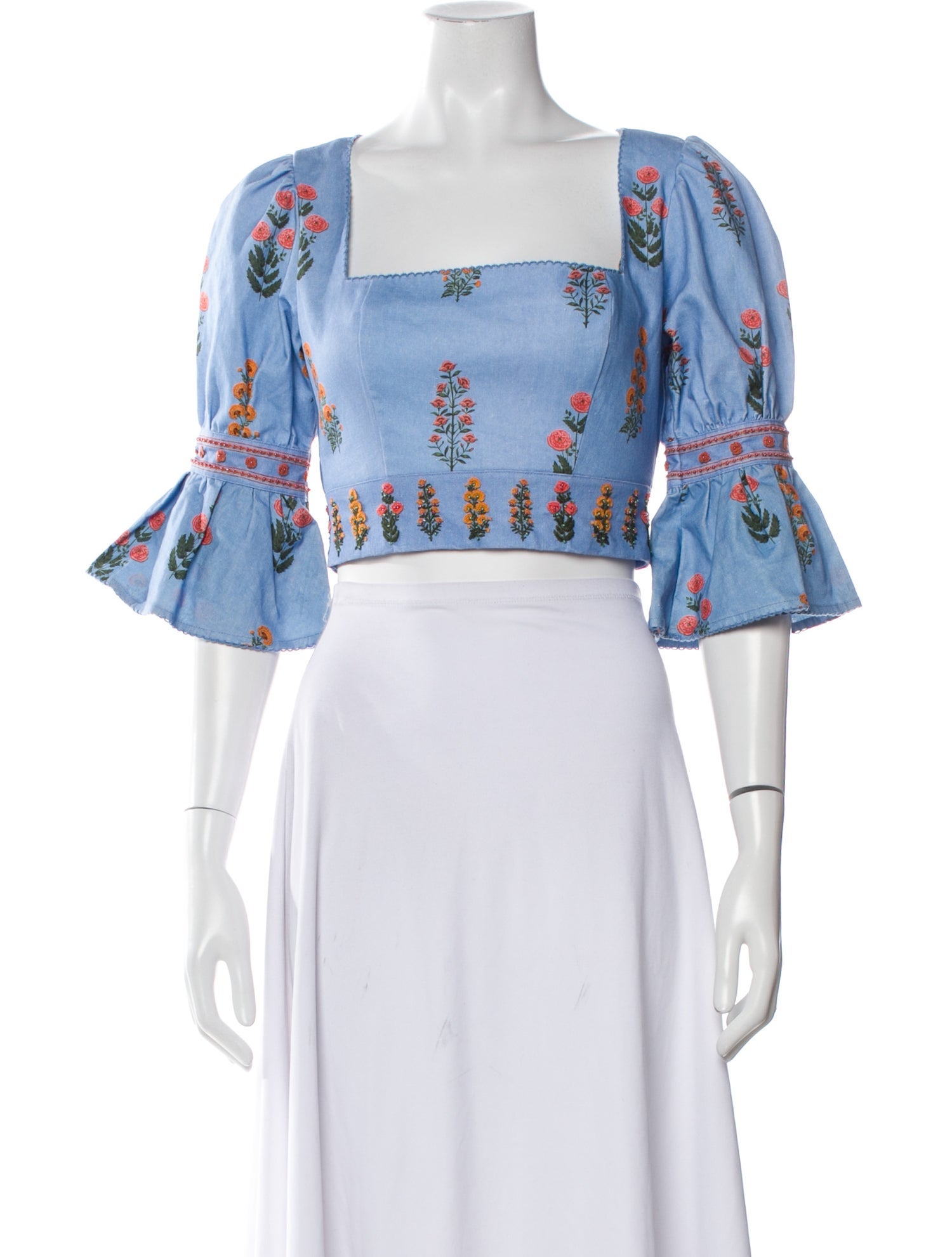 Agua by Agua Bendita Linen Floral Print Crop Top