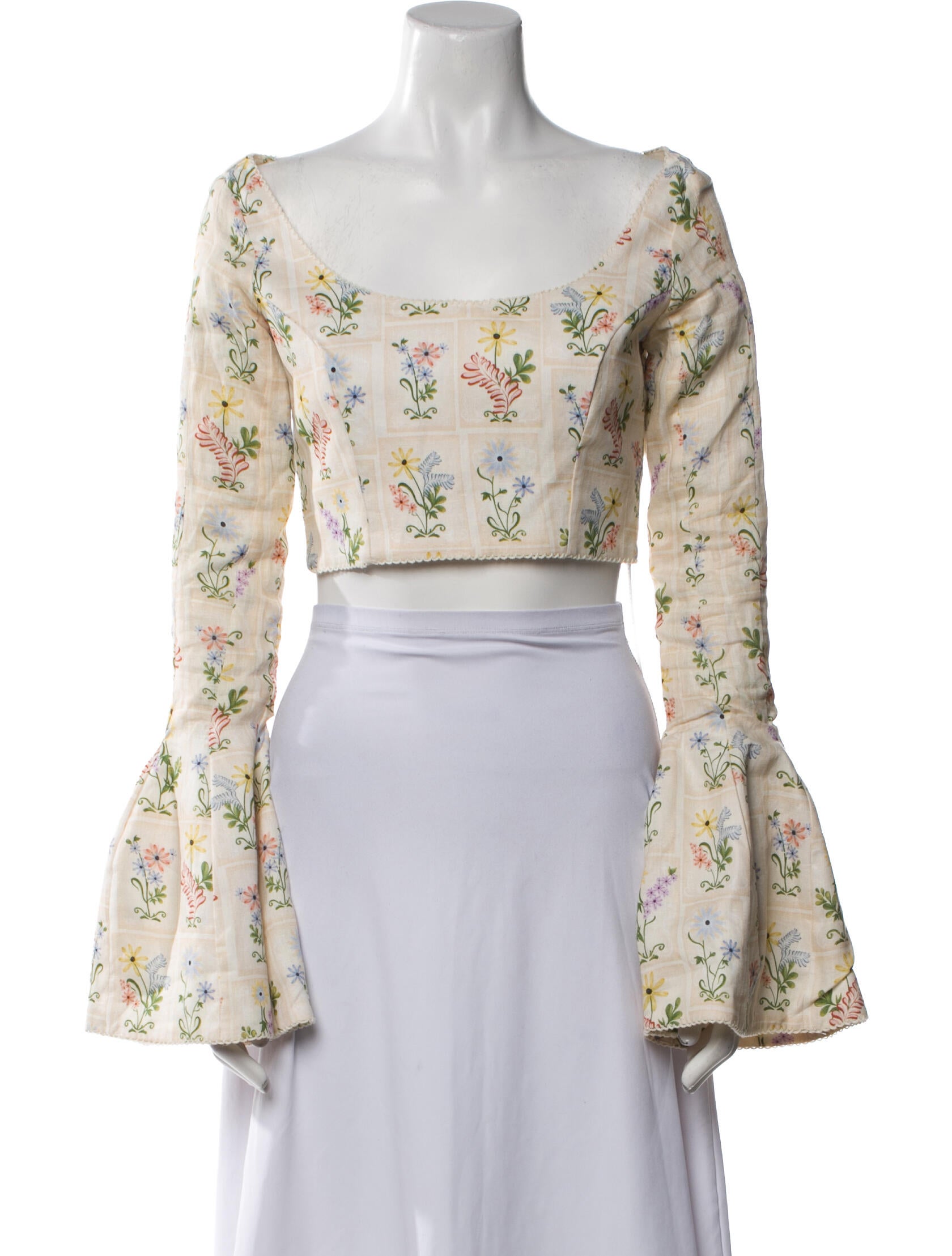 Agua by Agua Bendita Linen Floral Print Crop Top