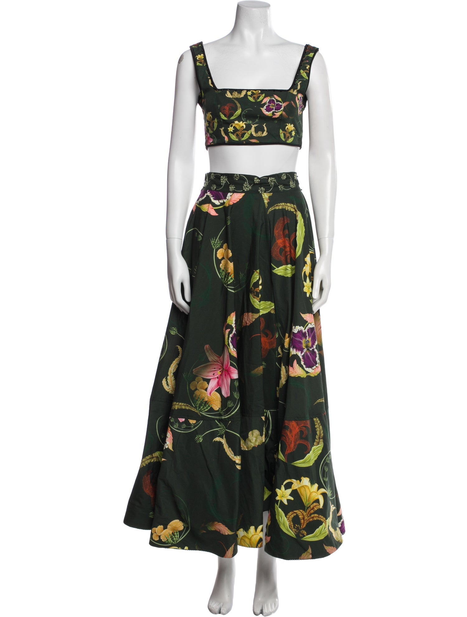 Agua by Agua Bendita Floral Print Crystal Embellishments Skirt Set w/ Tags