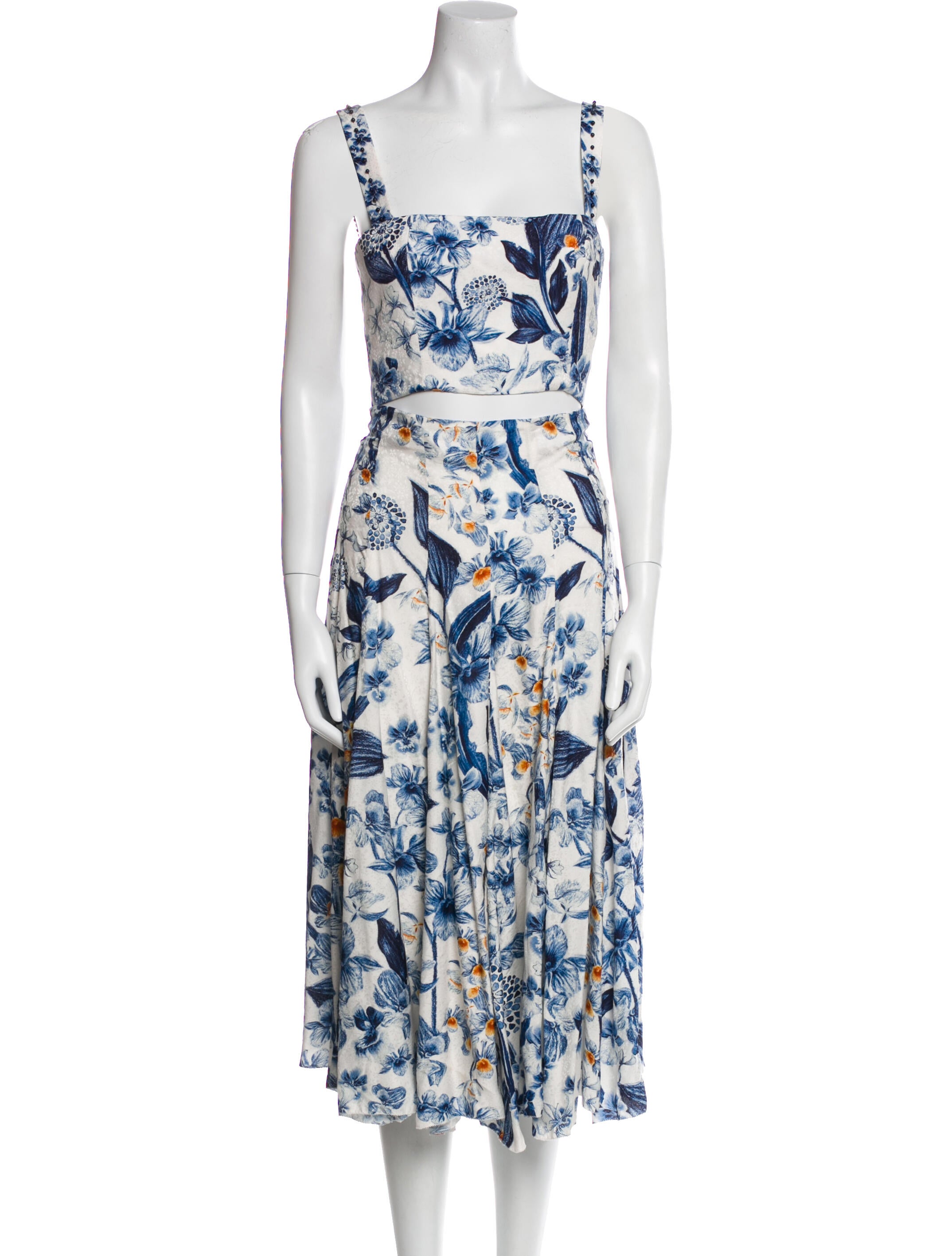 Agua by Agua Bendita Floral Print Beaded Accents Skirt Set