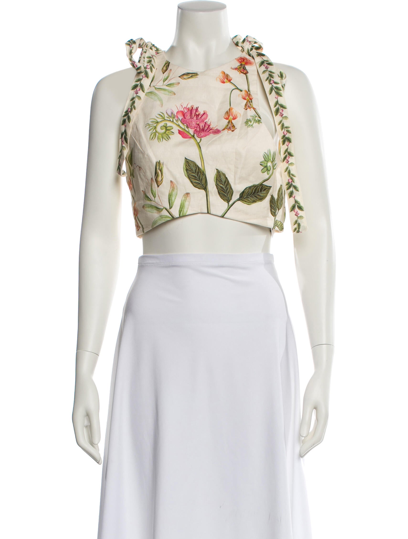 Agua by Agua Bendita Linen Floral Print Crop Top w/ Tags