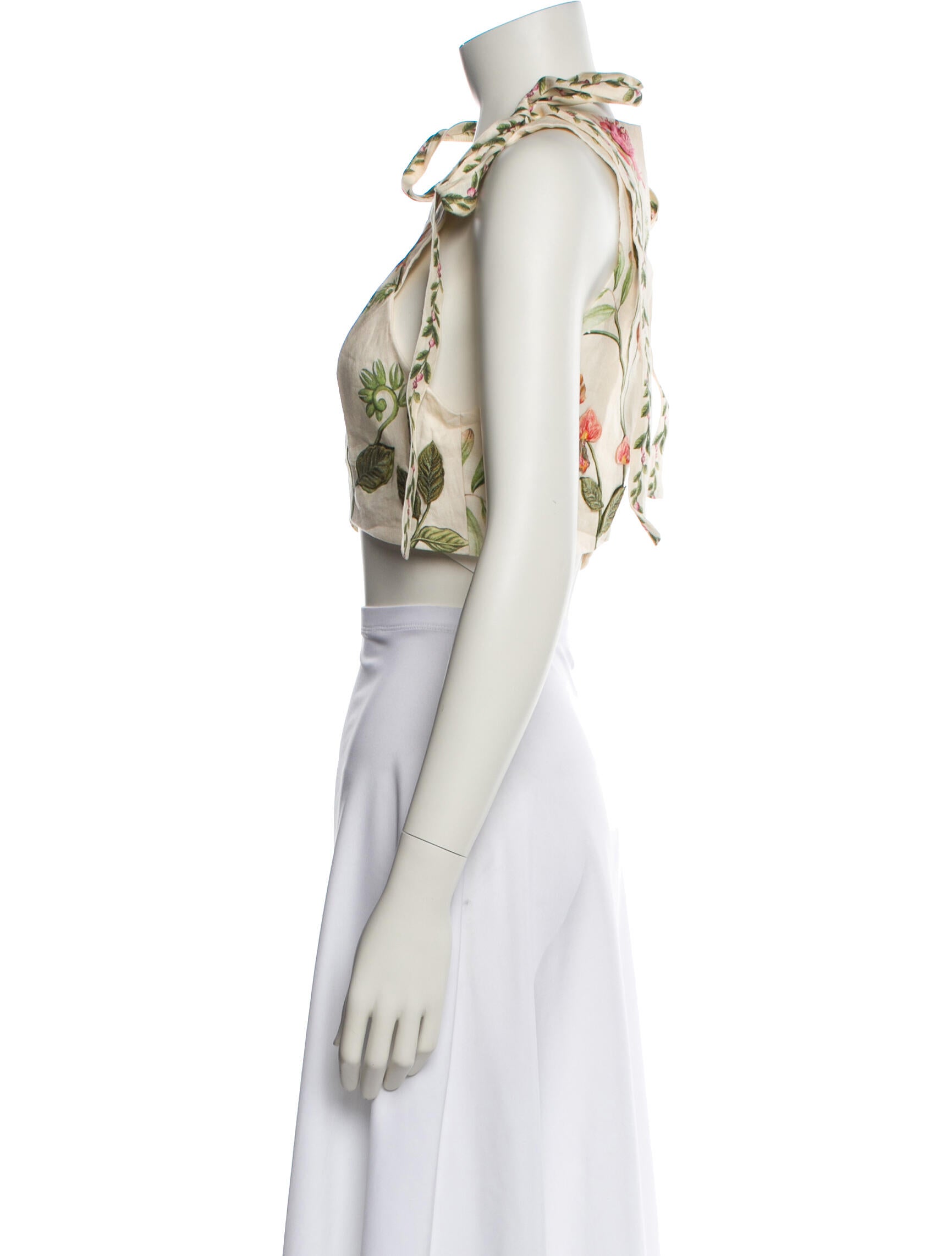 Agua by Agua Bendita Linen Floral Print Crop Top w/ Tags
