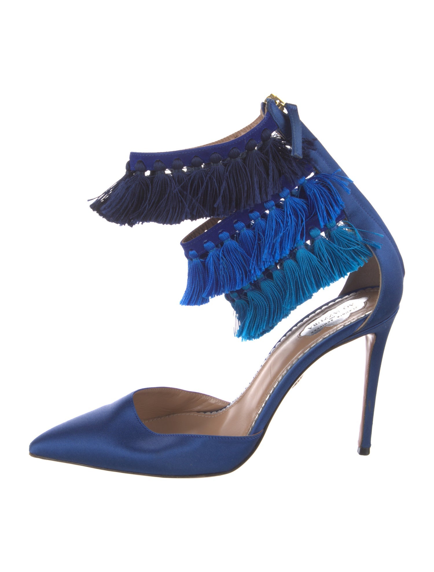 Claudia Schiffer x Aquazzura Satin Colorblock Pattern Pumps