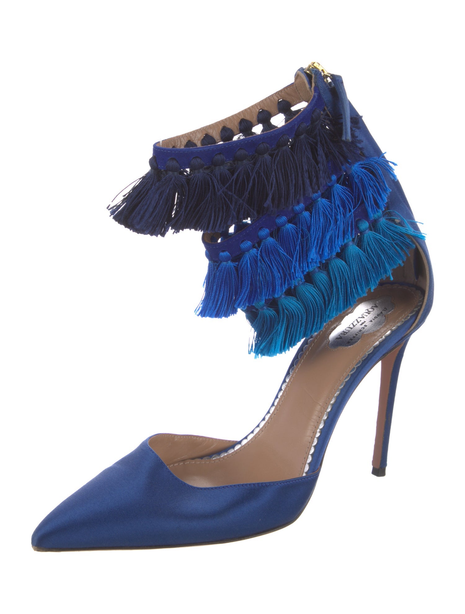 Claudia Schiffer x Aquazzura Satin Colorblock Pattern Pumps