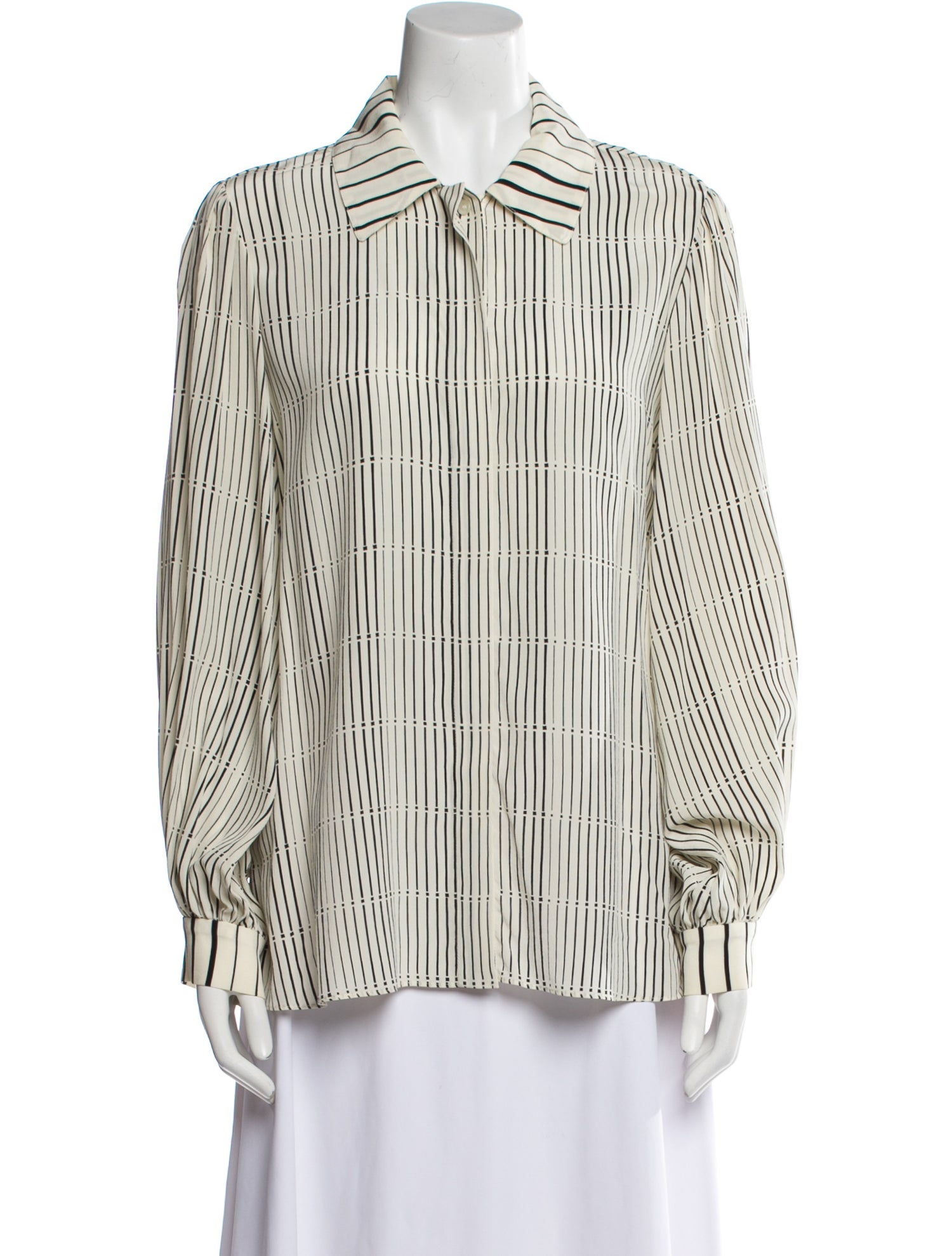 Arias Silk Striped Button-Up Top