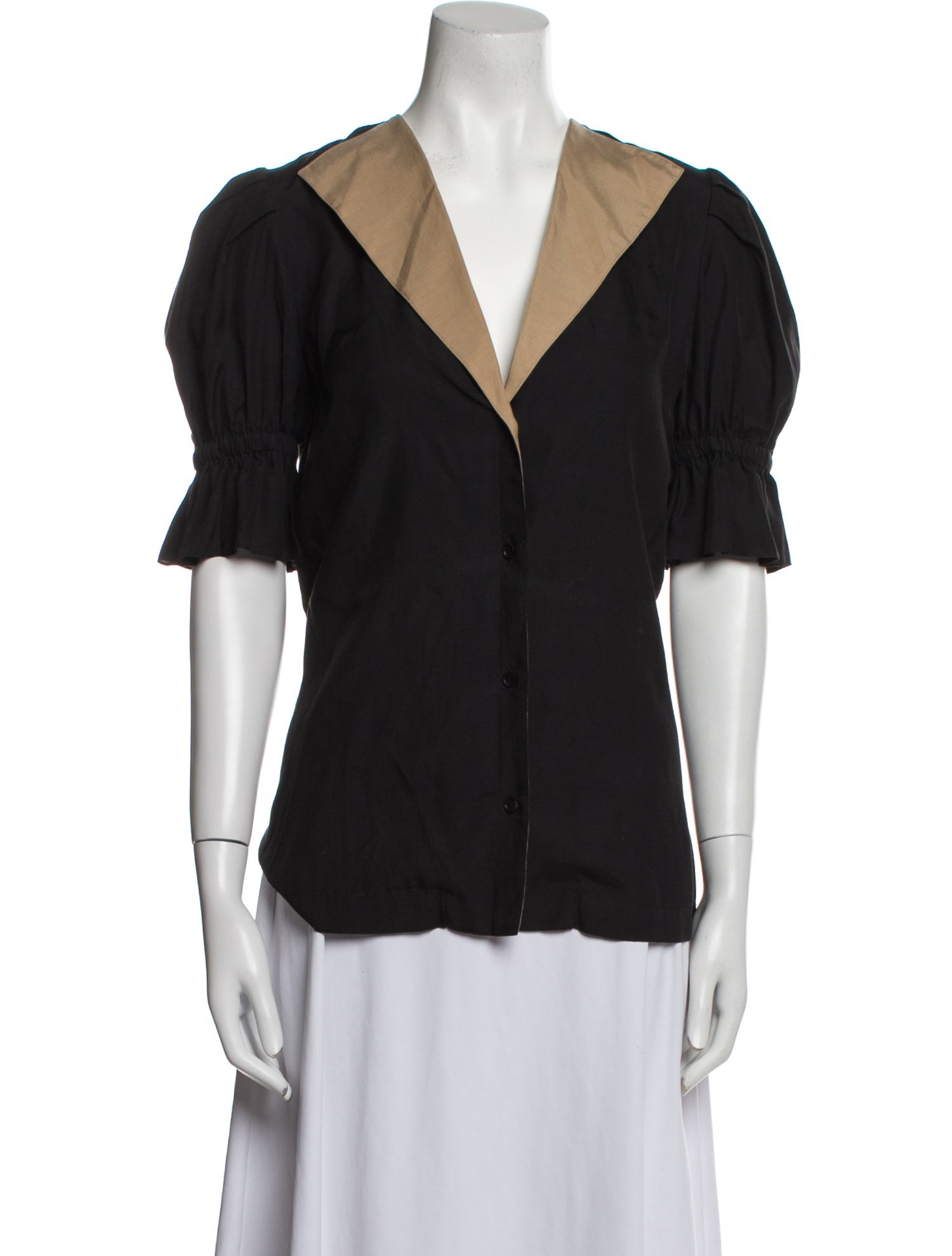 Arias V-Neck Short Sleeve Button-Up Top