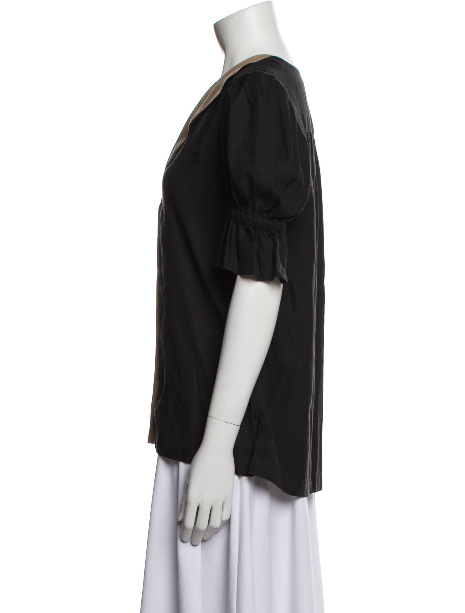 Arias V-Neck Short Sleeve Button-Up Top