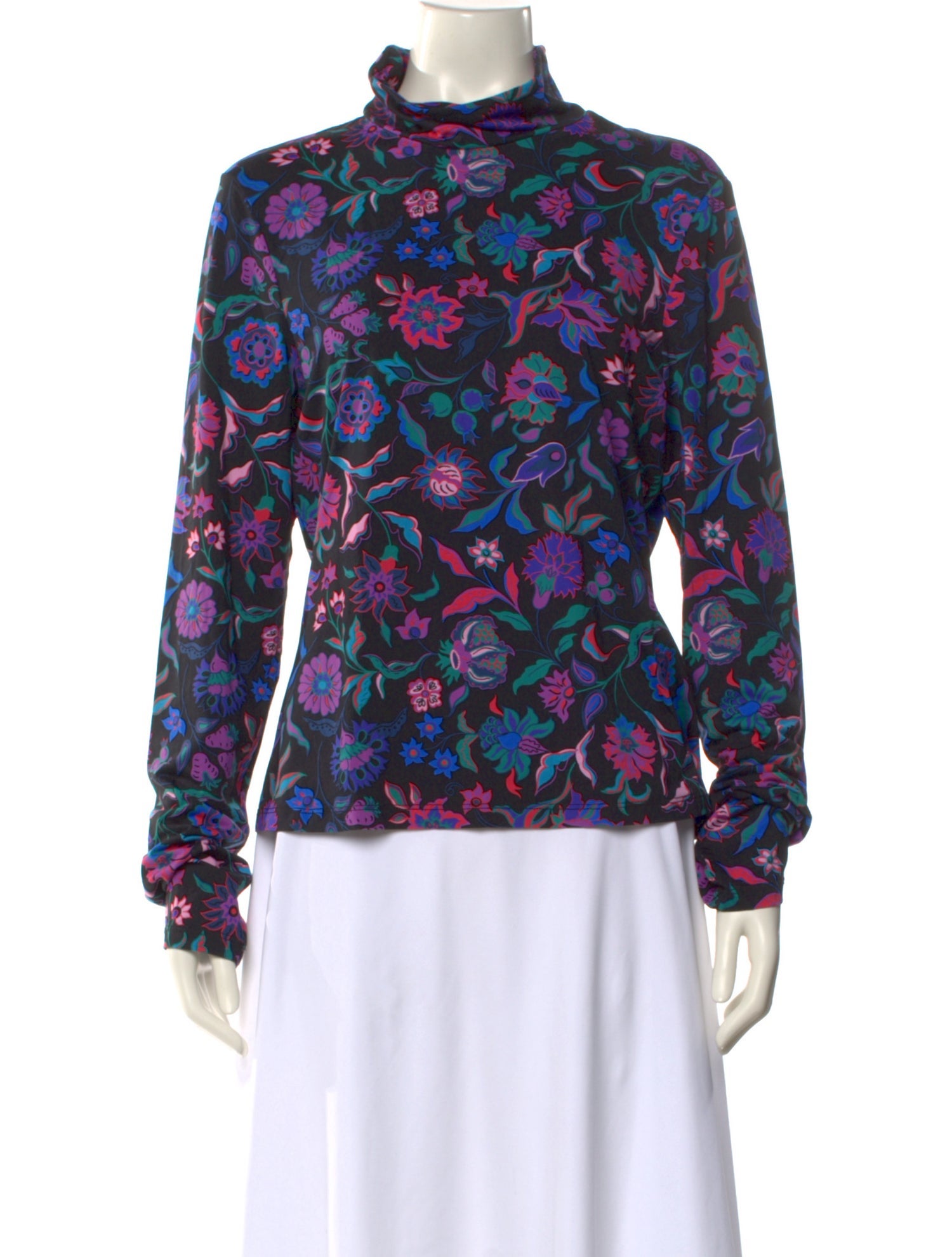 Arias Floral Print Mock Neck Blouse