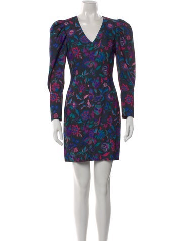 Pre-owned Arias Floral Print Mini Dress In Black