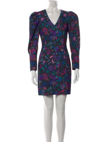 Pre-owned Arias Floral Print Mini Dress In Black
