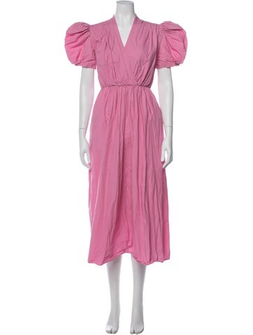 Pre-owned Arias V-neck Midi Length Dress In Pink