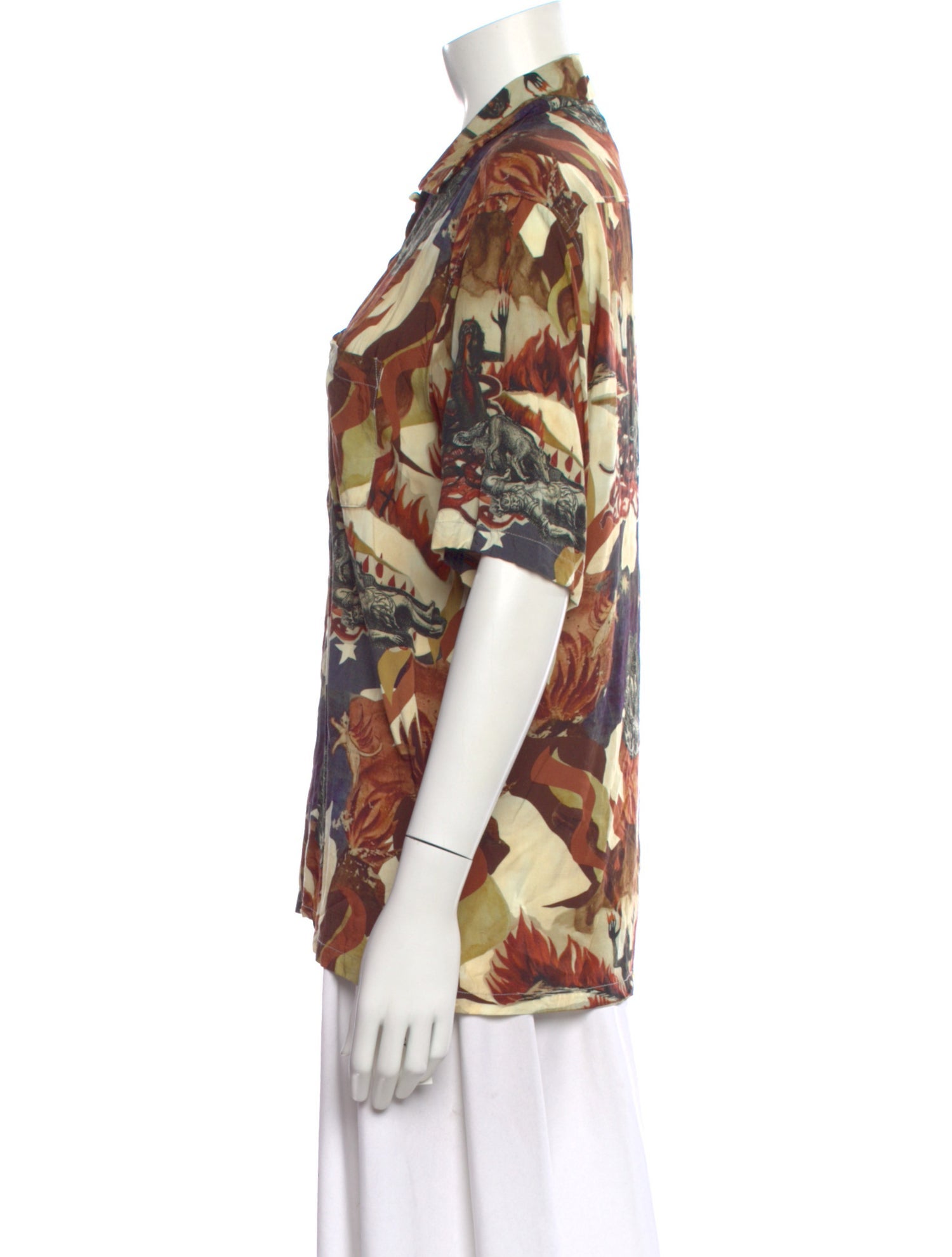 Aries Printed Short Sleeve Button-Up Top