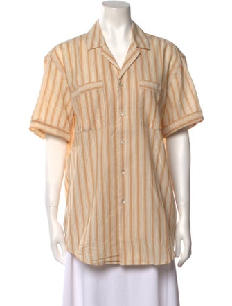 ARJÉ Striped Short Sleeve Button-Up Top