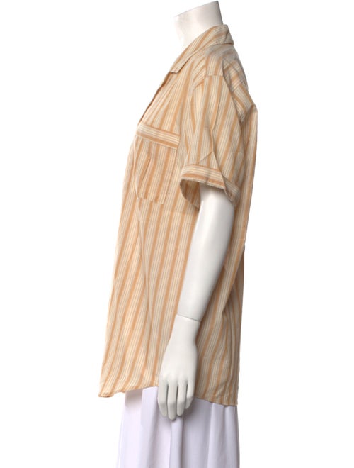 ARJÉ Striped Short Sleeve Button-Up Top