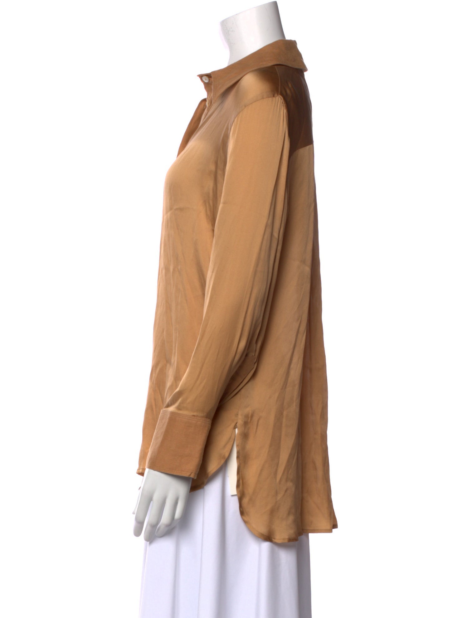 ARJÉ Silk Long Sleeve Button-Up Top