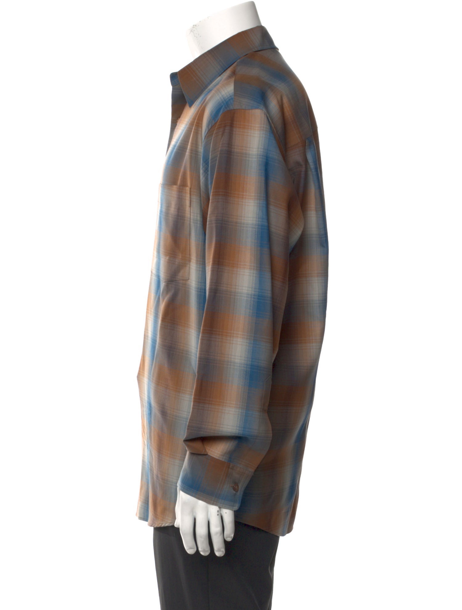 Auralee Wool Plaid Print Shirt