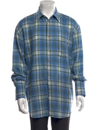Auralee Wool Plaid Print Shirt