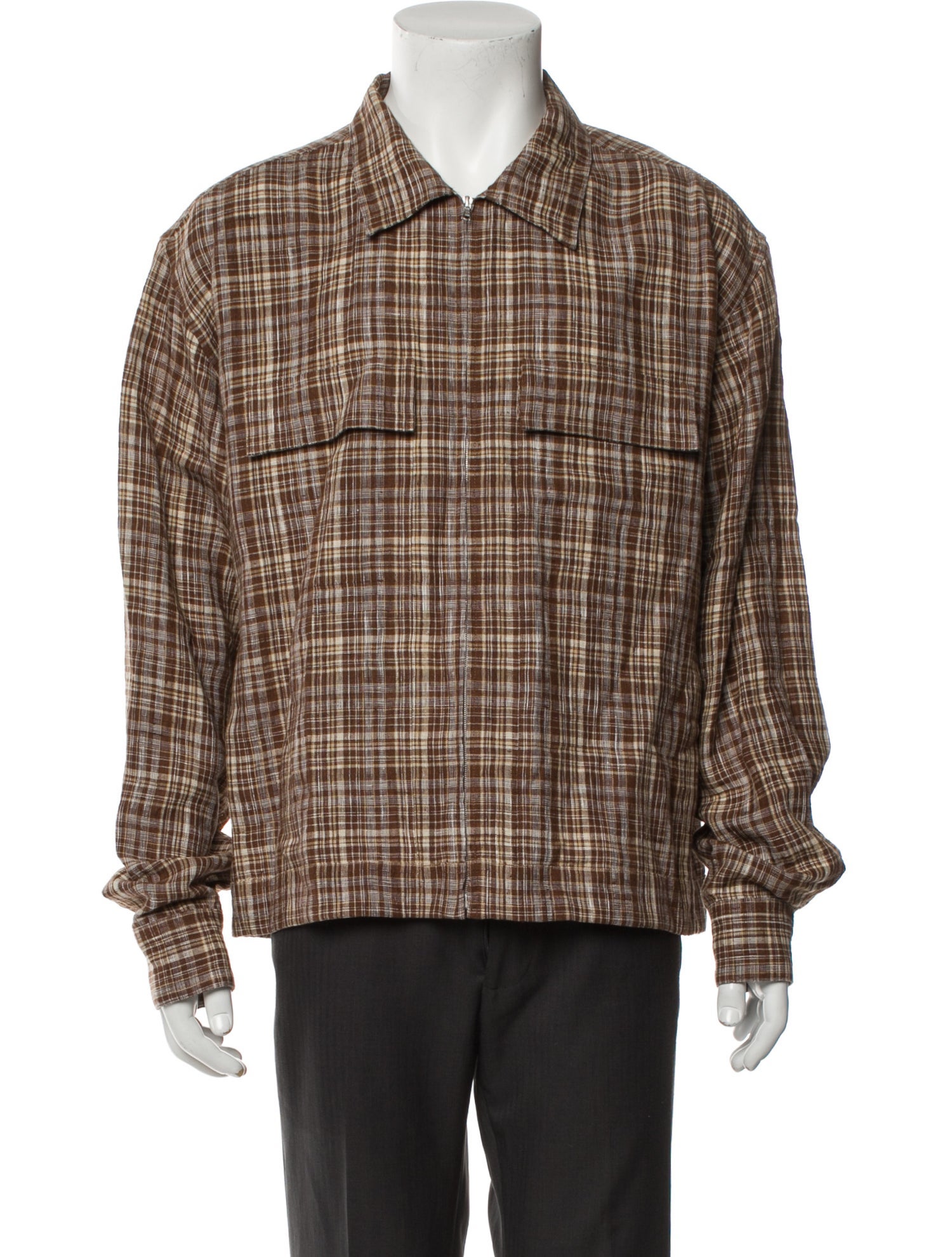 Auralee Linen Plaid Print Trucker Jacket