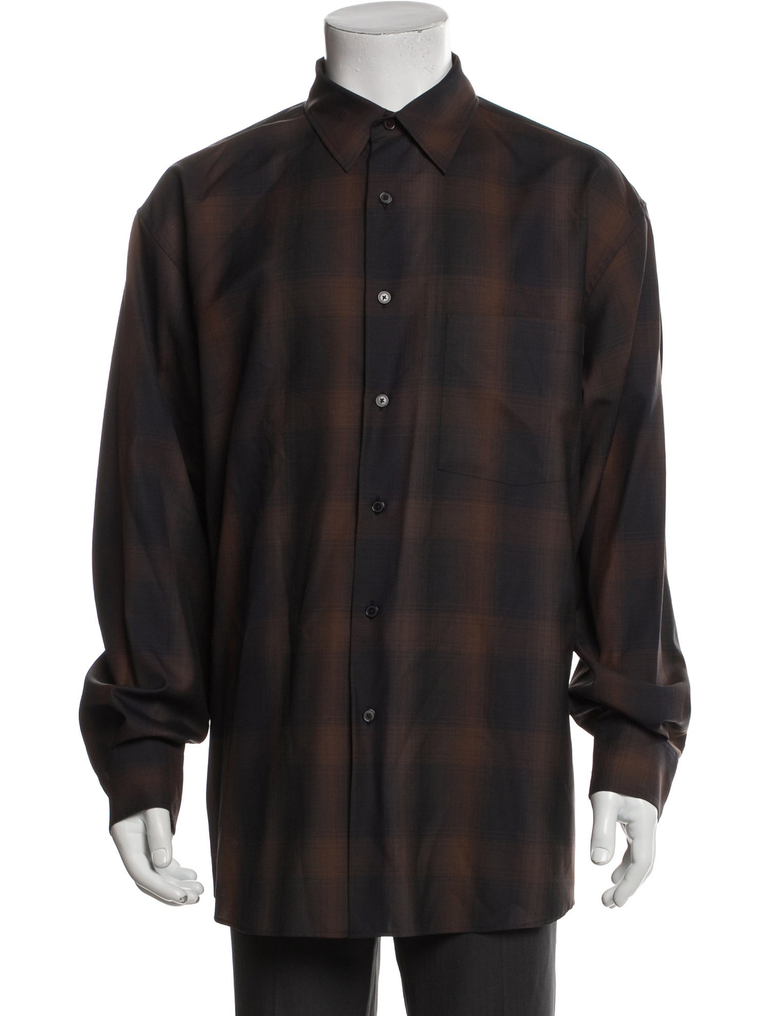 Auralee Wool Plaid Print Shirt