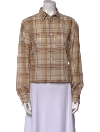 Auralee Wool Plaid Print Button-Up Top