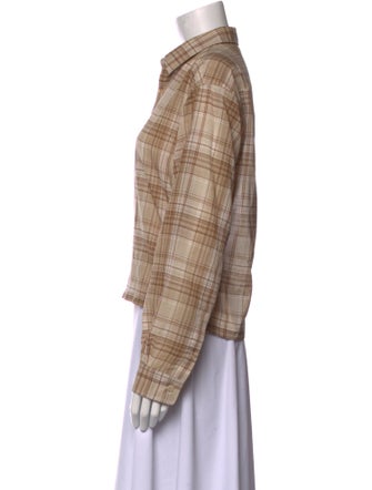 Auralee Wool Plaid Print Button-Up Top