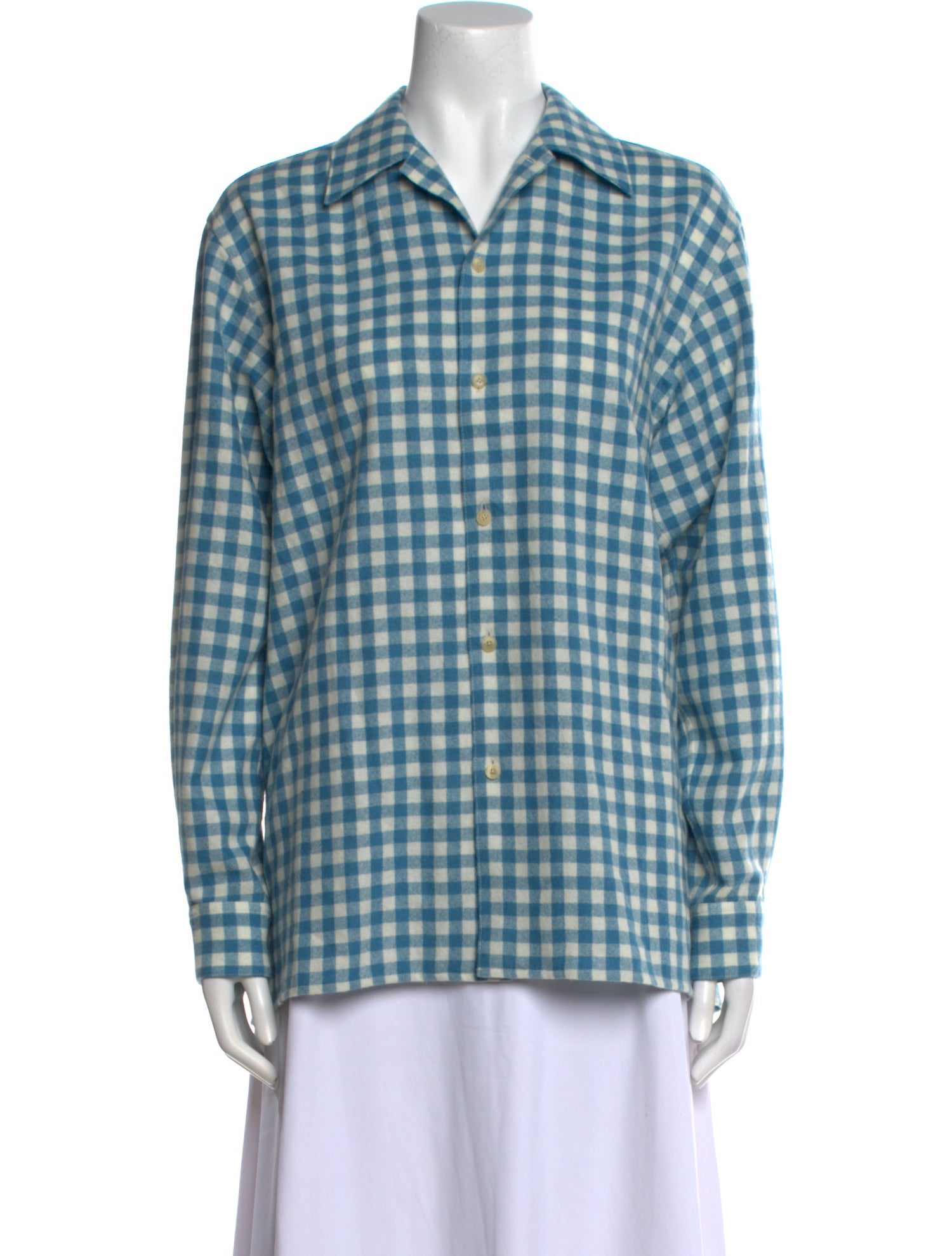 Auralee Plaid Print Long Sleeve Button-Up Top