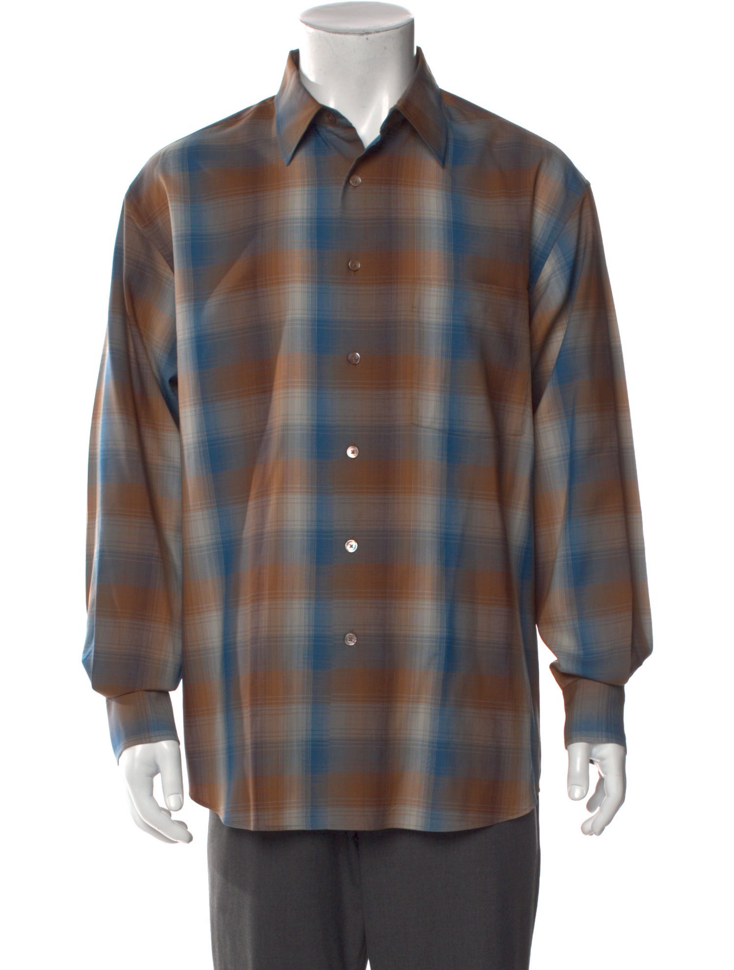 Auralee Wool Plaid Print Shirt