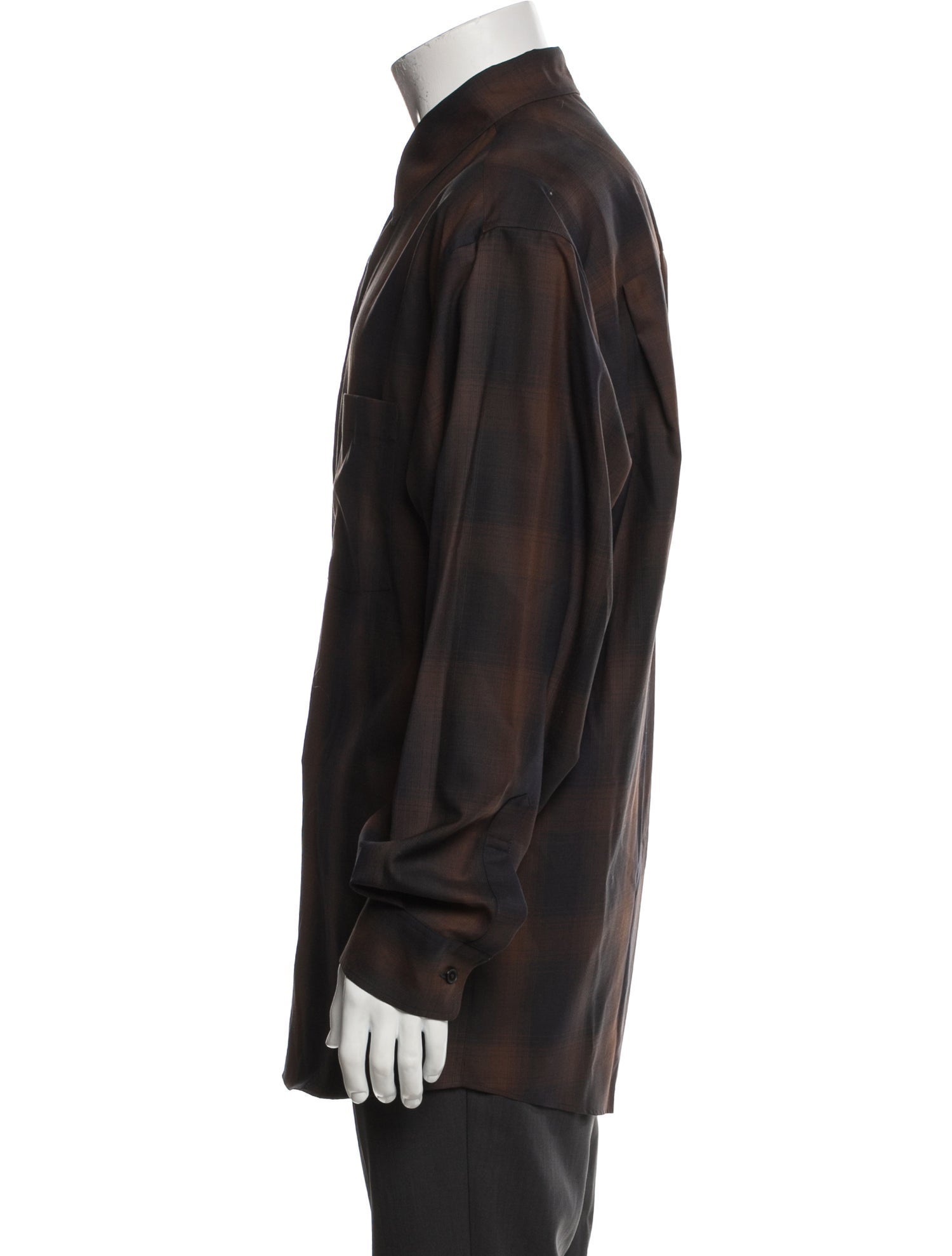 Auralee Wool Plaid Print Shirt
