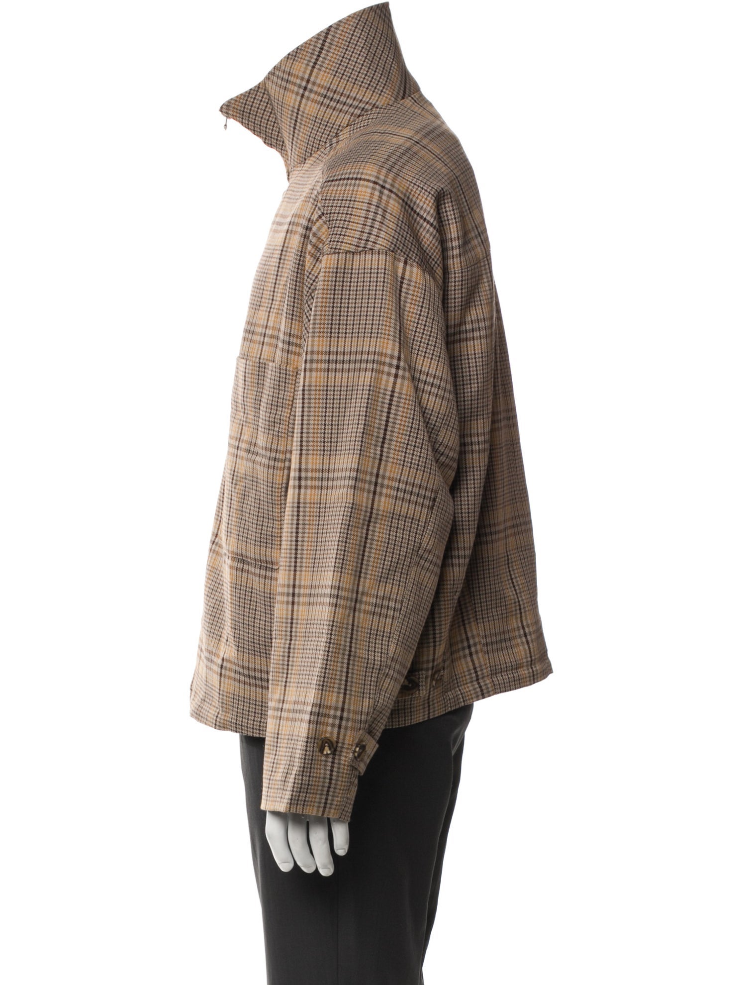 Auralee Wool Plaid Print Windbreaker
