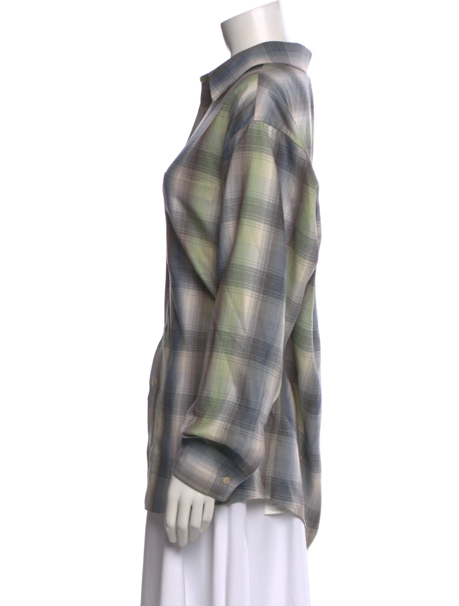 Auralee Wool Plaid Print Button-Up Top