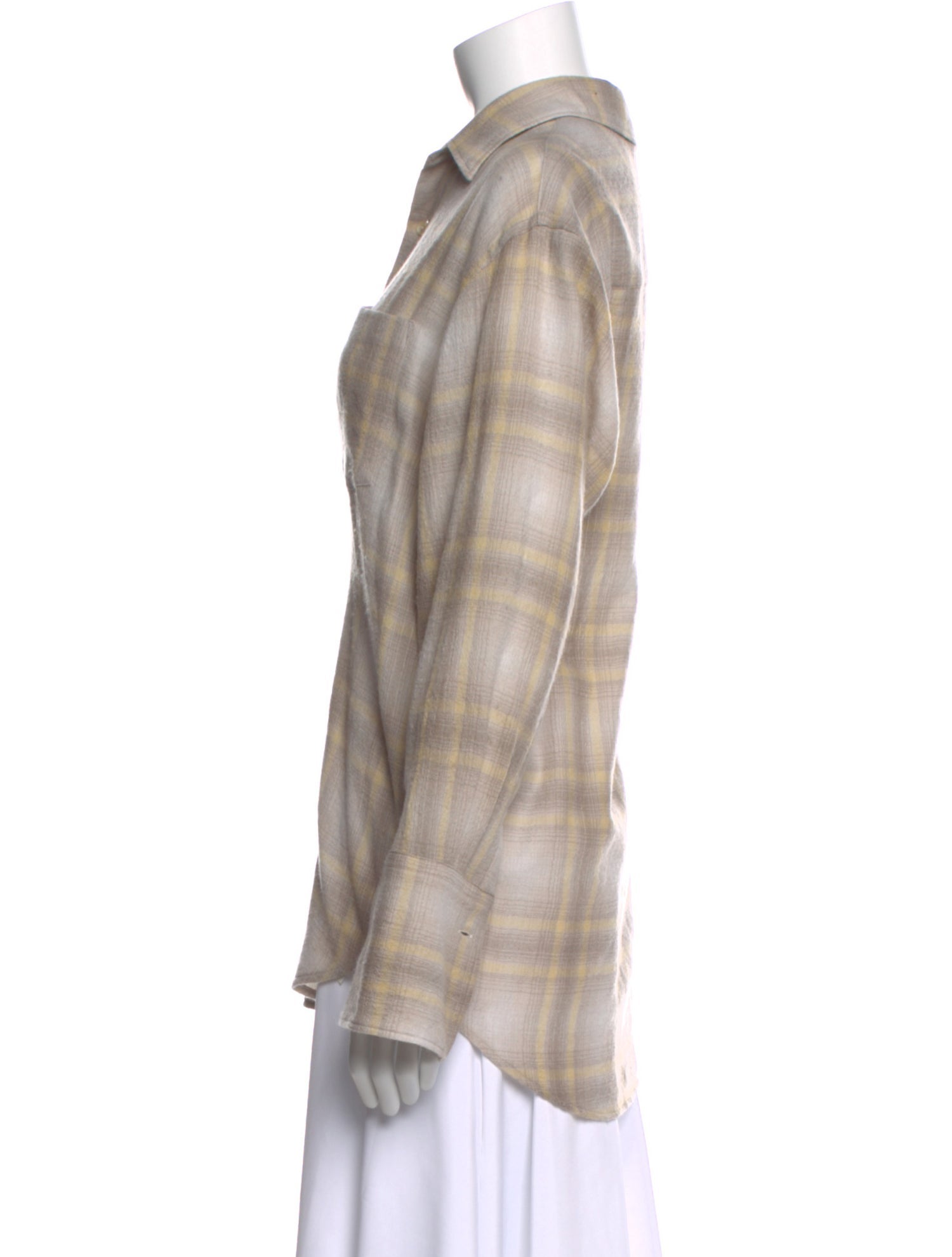 Auralee Wool Plaid Print Button-Up Top w/ Tags