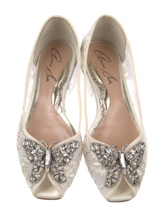 Aruna Seth Lace Crystal Embellishments Ballet Flats
