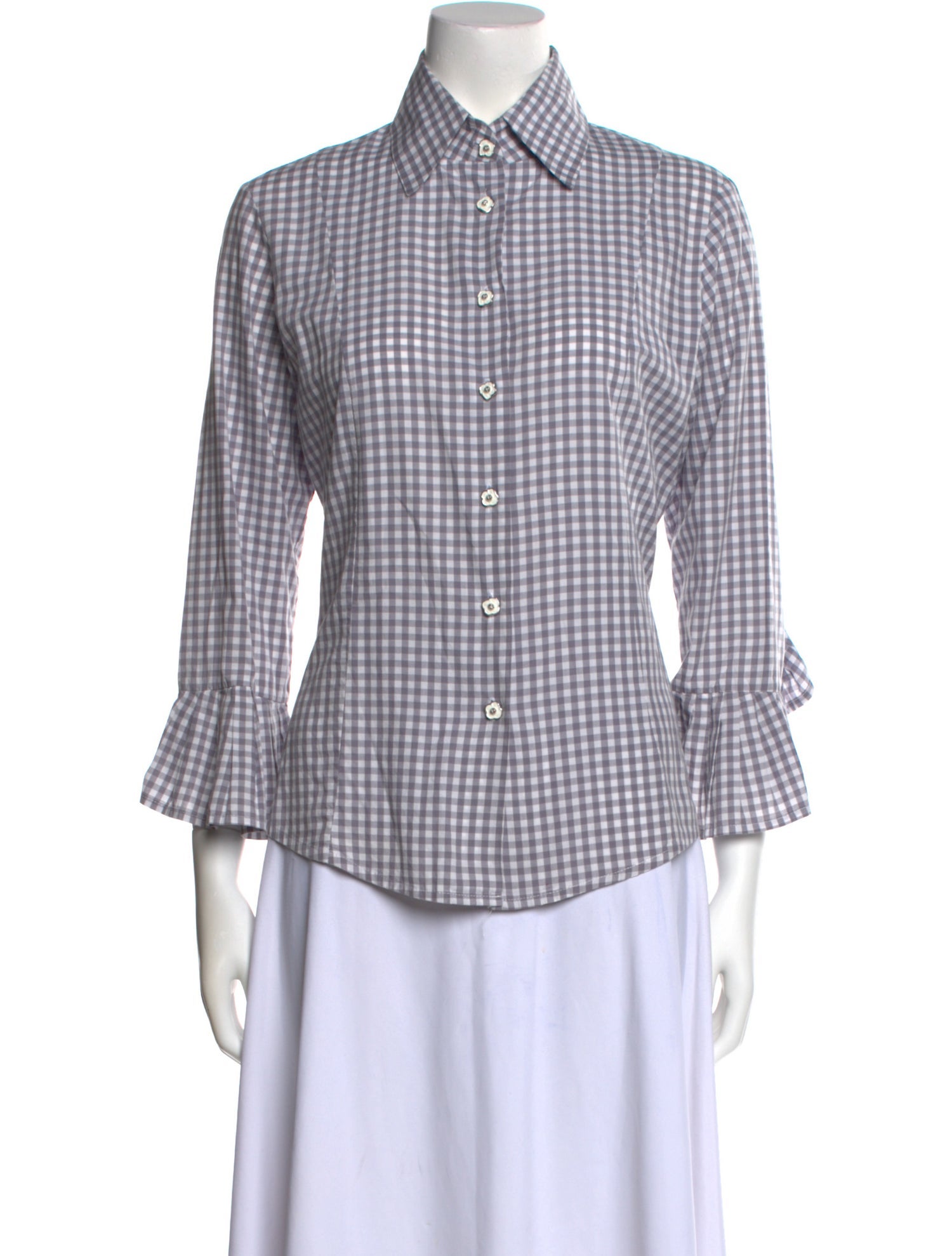 Alicia Bell Plaid Print Three-Quarter Sleeve Button-Up Top