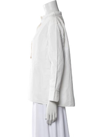 Atlantique Ascoli Mock Neck Three-Quarter Sleeve Button-Up Top