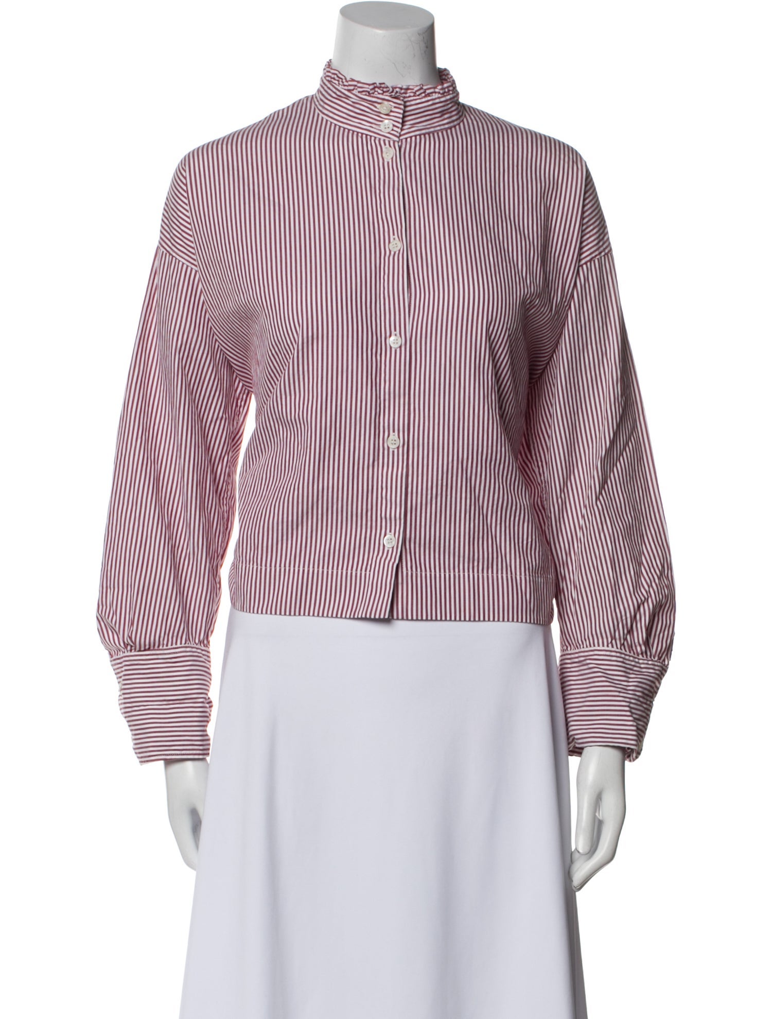 Atlantique Ascoli Striped Mock Neck Button-Up Top