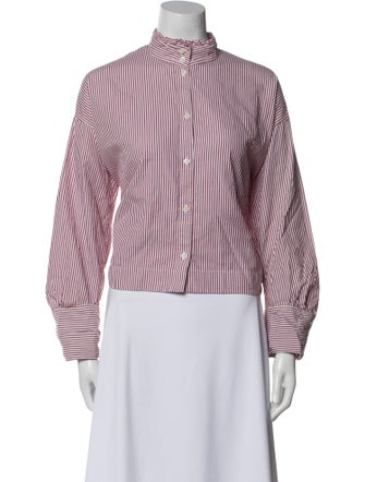 Atlantique Ascoli Striped Mock Neck Button-Up Top