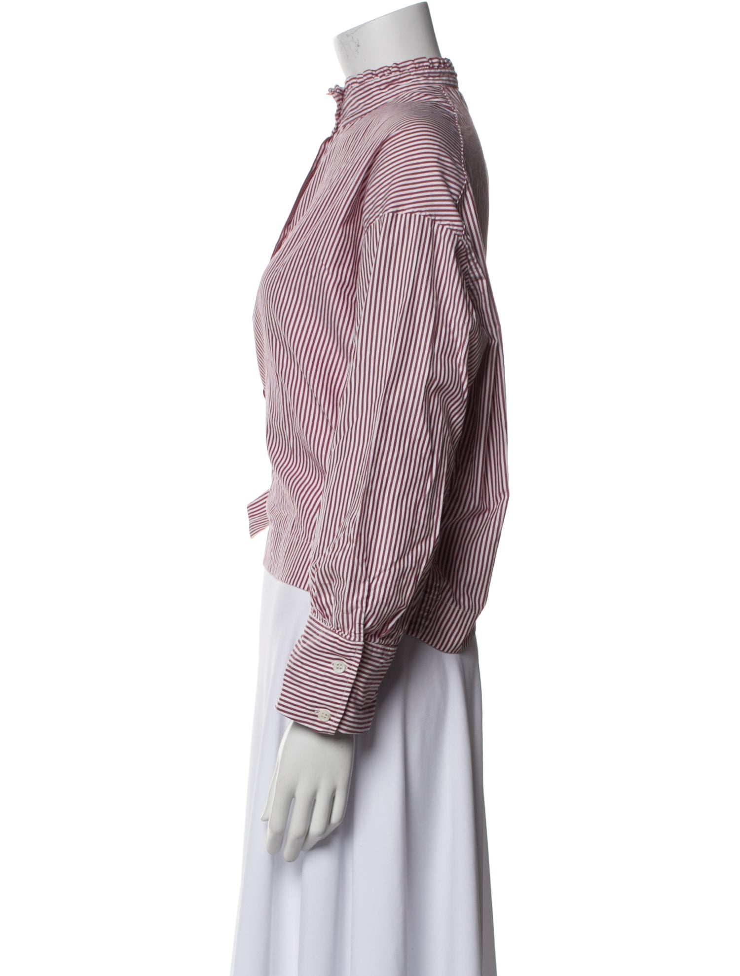 Atlantique Ascoli Striped Mock Neck Button-Up Top