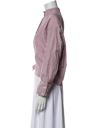 Atlantique Ascoli Striped Mock Neck Button-Up Top