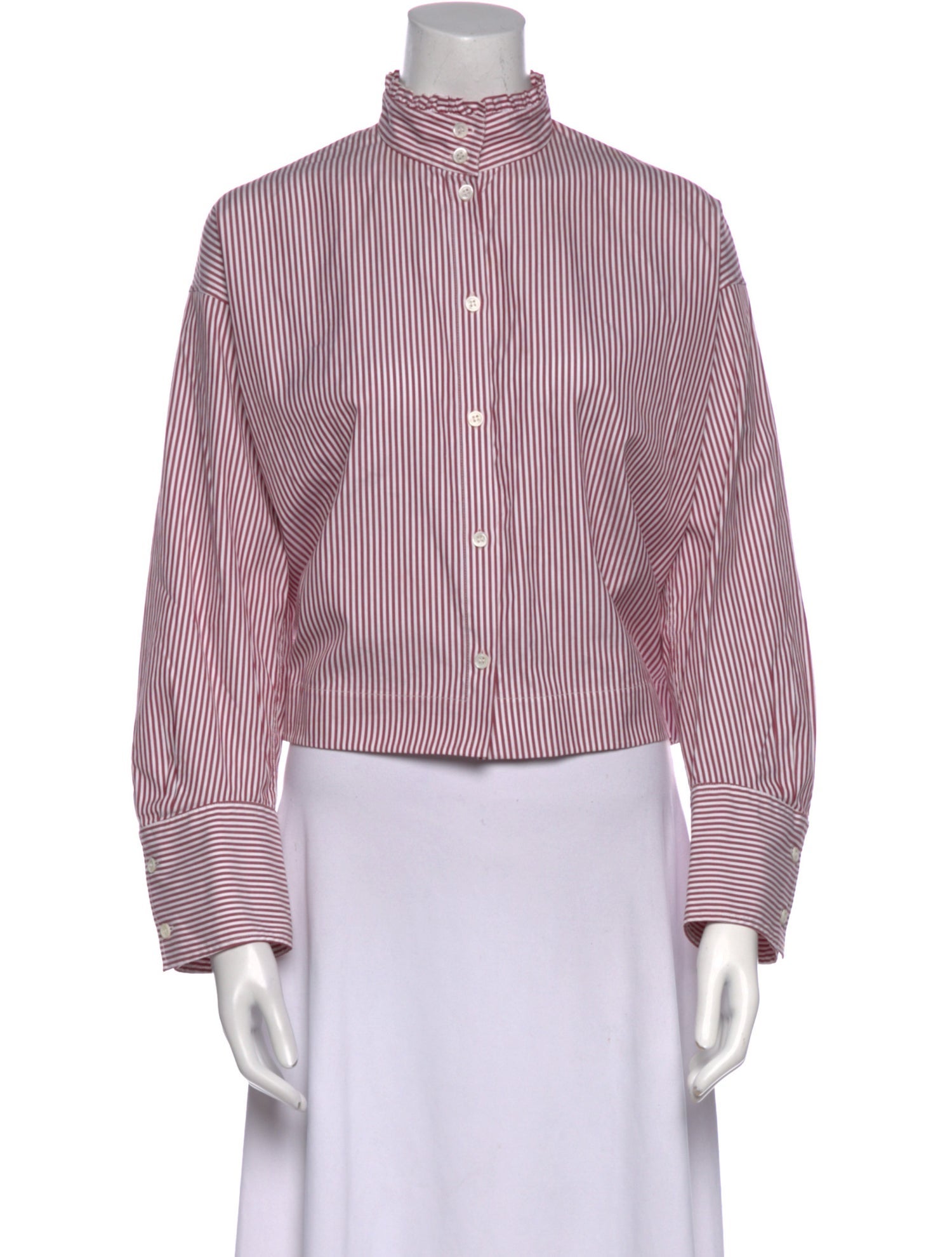 Atlantique Ascoli Striped Mock Neck Button-Up Top