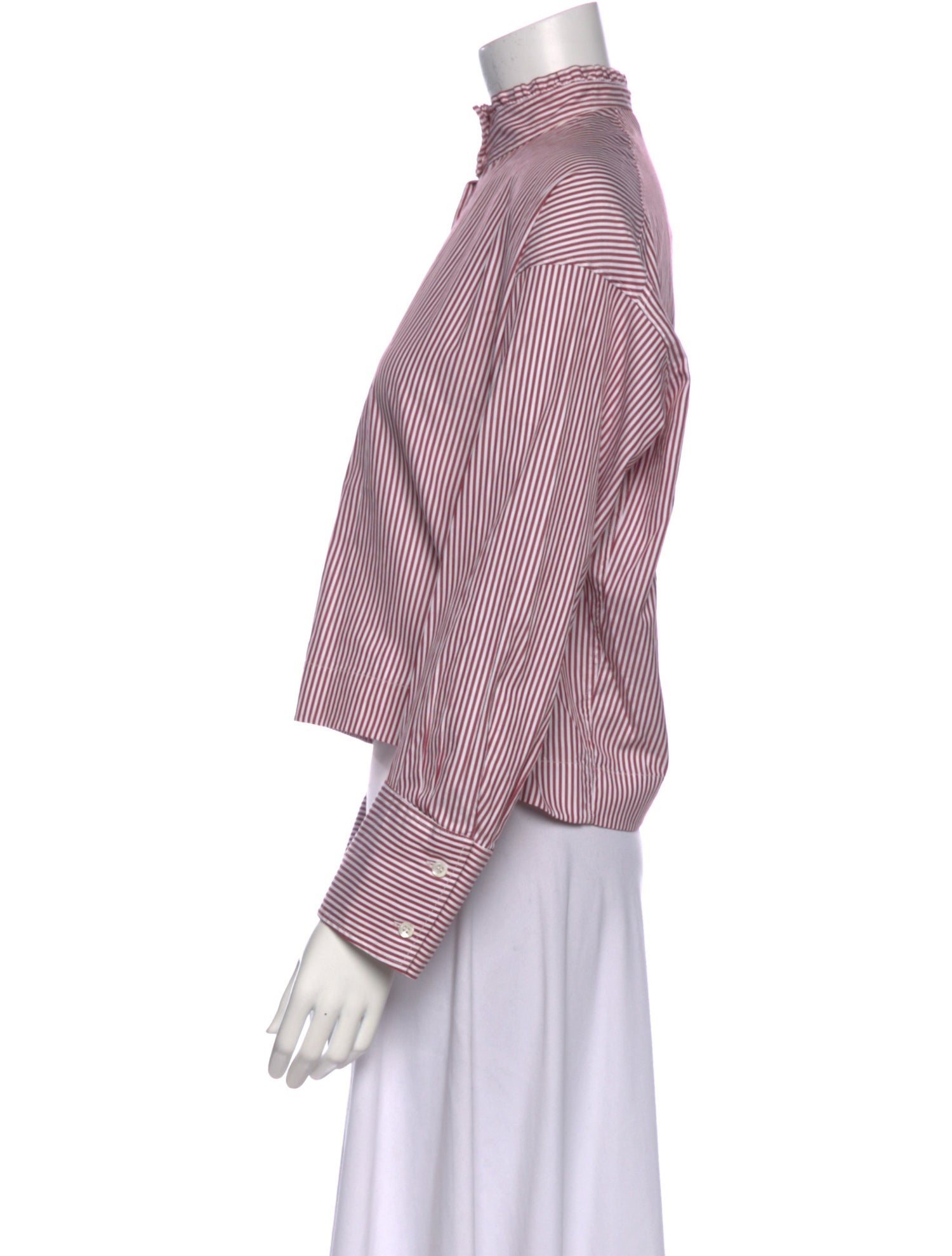 Atlantique Ascoli Striped Mock Neck Button-Up Top