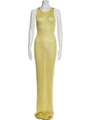 Pre-owned Asta Resort Scoop Neck Long Dress In Yellow