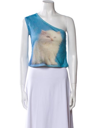 Ashley Williams Printed One-Shoulder Crop Top