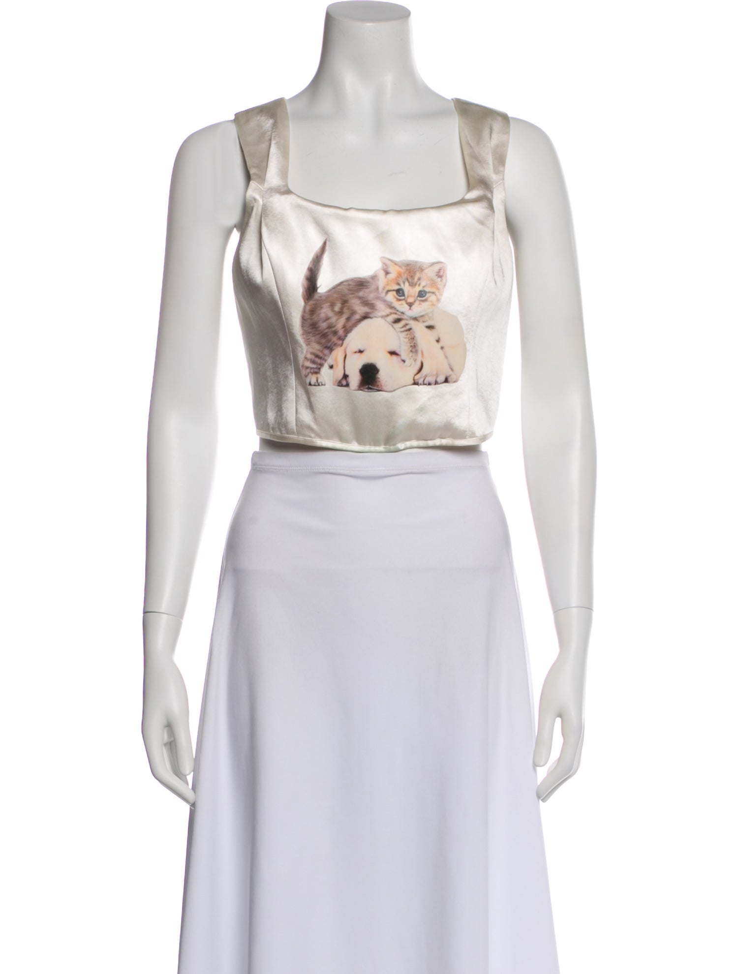 Ashley Williams Graphic Print Square Neckline Crop Top